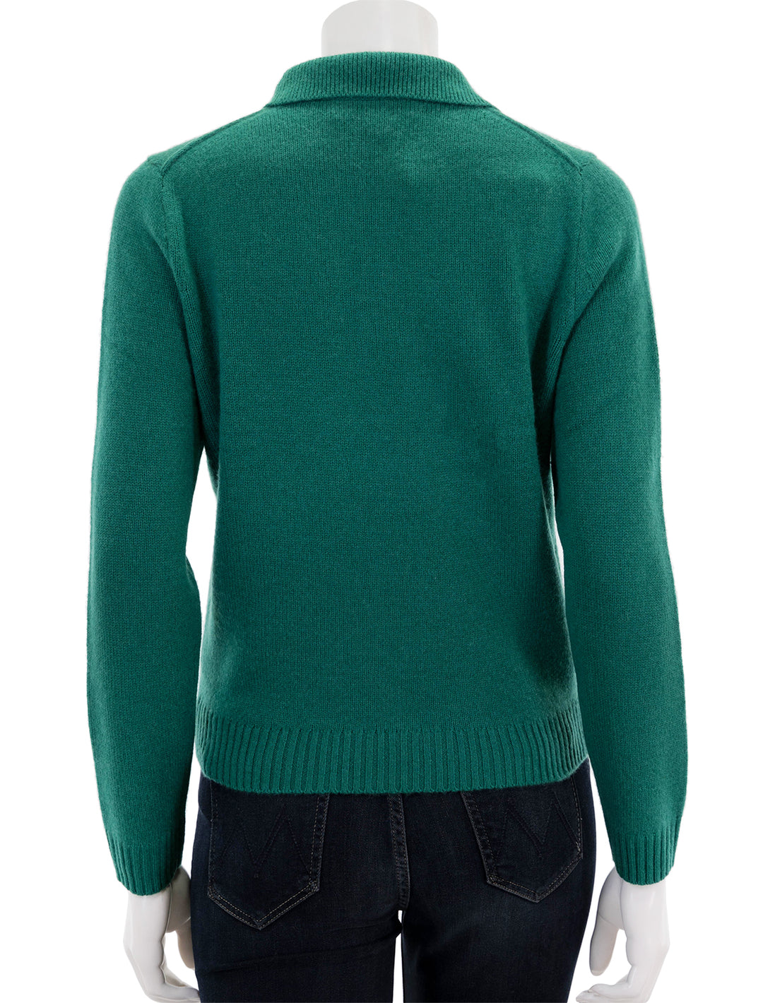 Back view of Alex Mill's cashmere alice polo sweater in kelly green.