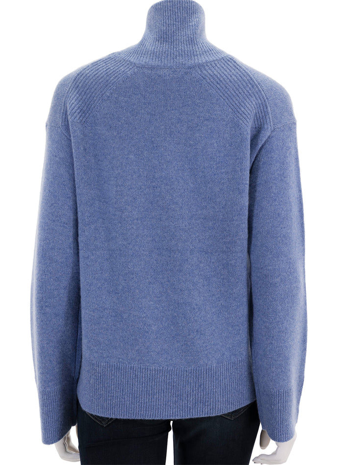 Back view of Alex Mill's cecile turtleneck sweater in cashmere heather blue.