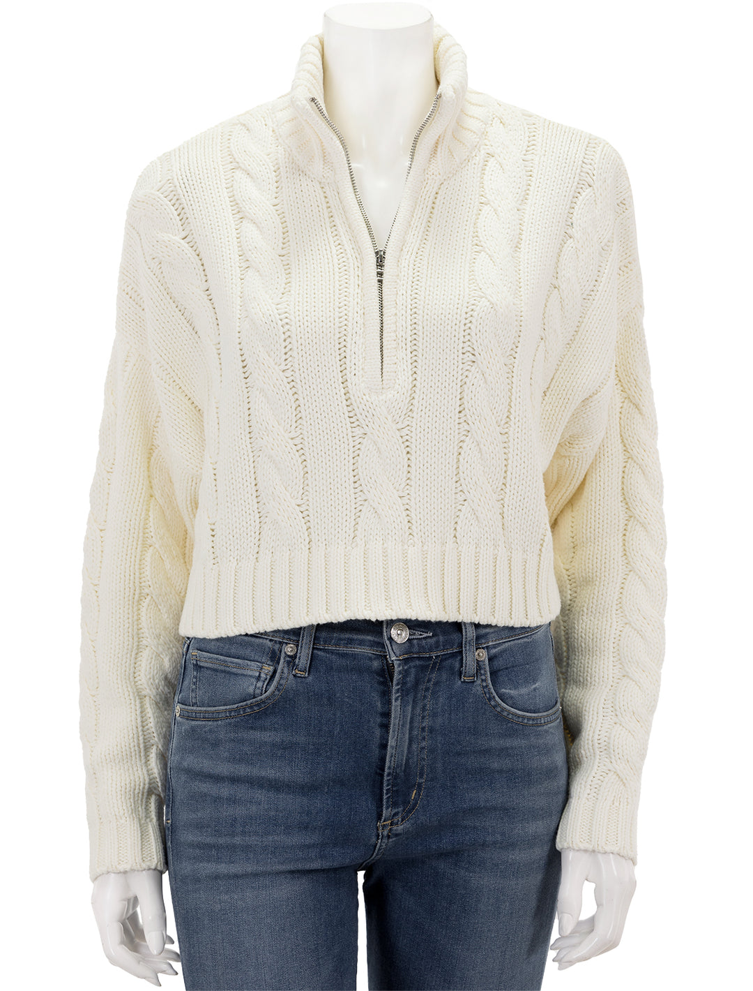 Front view of STAUD's cropped hampton sweater in ivory.