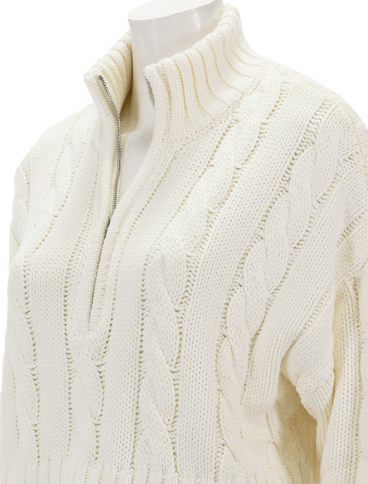 Close-up view of STAUD's cropped hampton sweater in ivory.