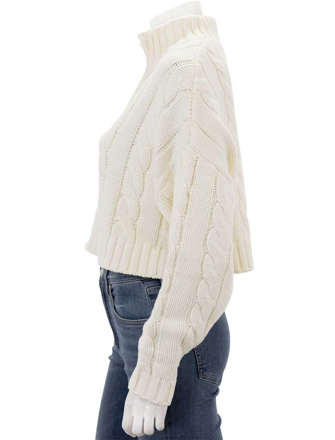 Side view of STAUD's cropped hampton sweater in ivory.