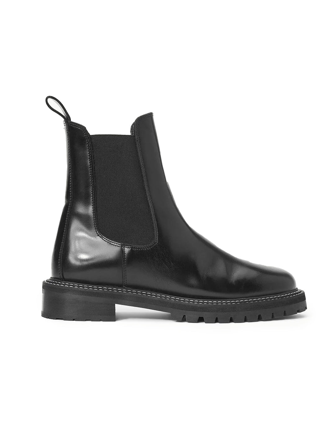Side view of Staud's dutch boot in black.