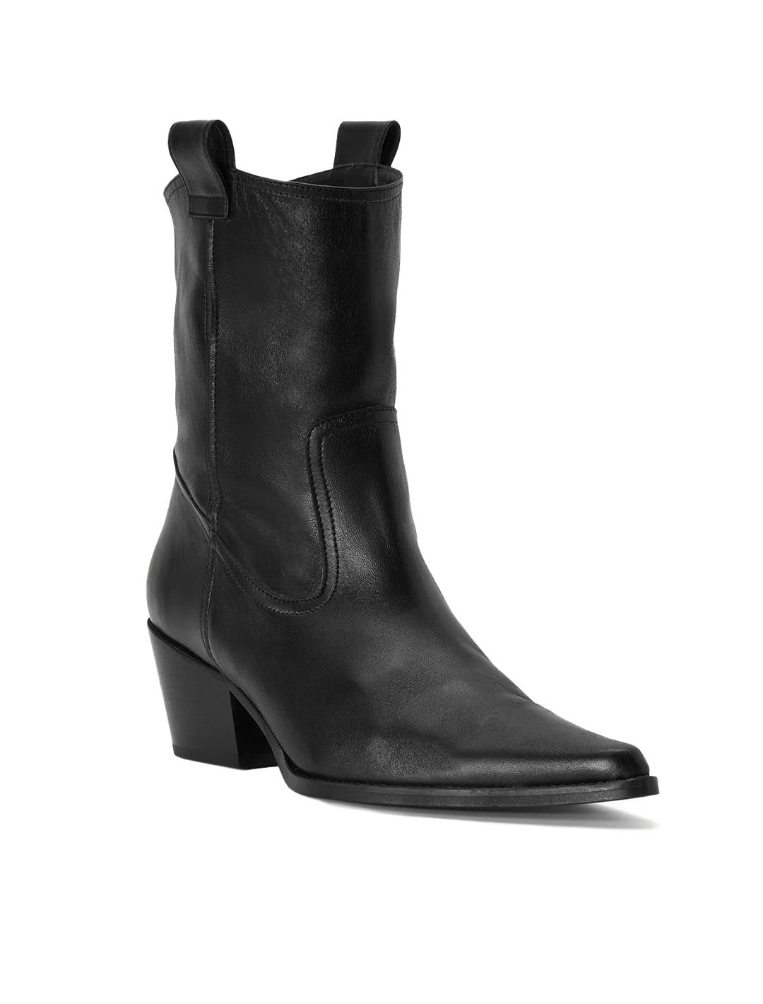 Front angle view of STAUD's june boot in black.