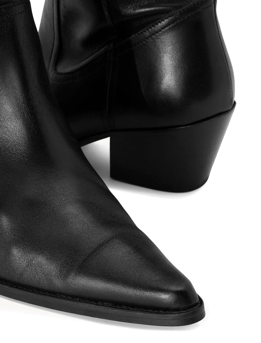 Close-up view of STAUD's june boot in black.