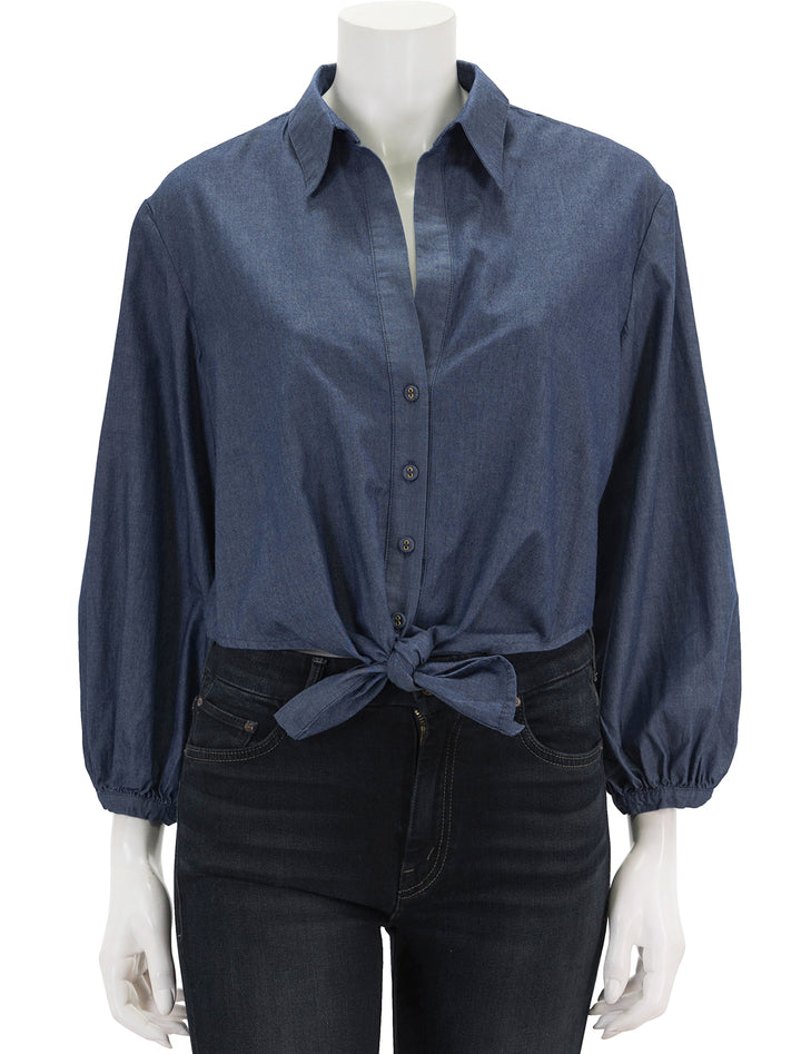 Front view of Cara Cara's rumson top in chambray.