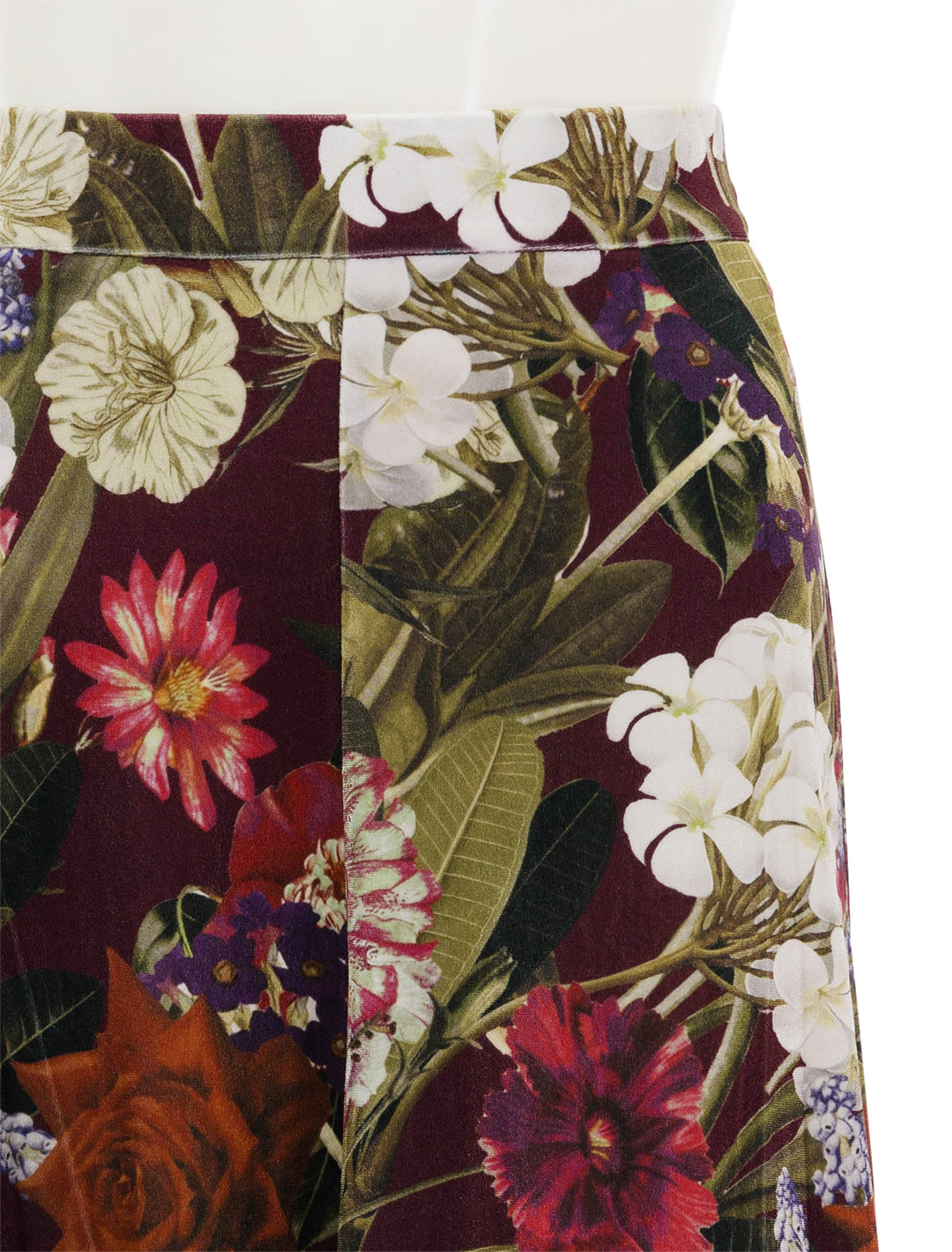 Close-up view of Cara Cara's gianna skirt in garden flora.