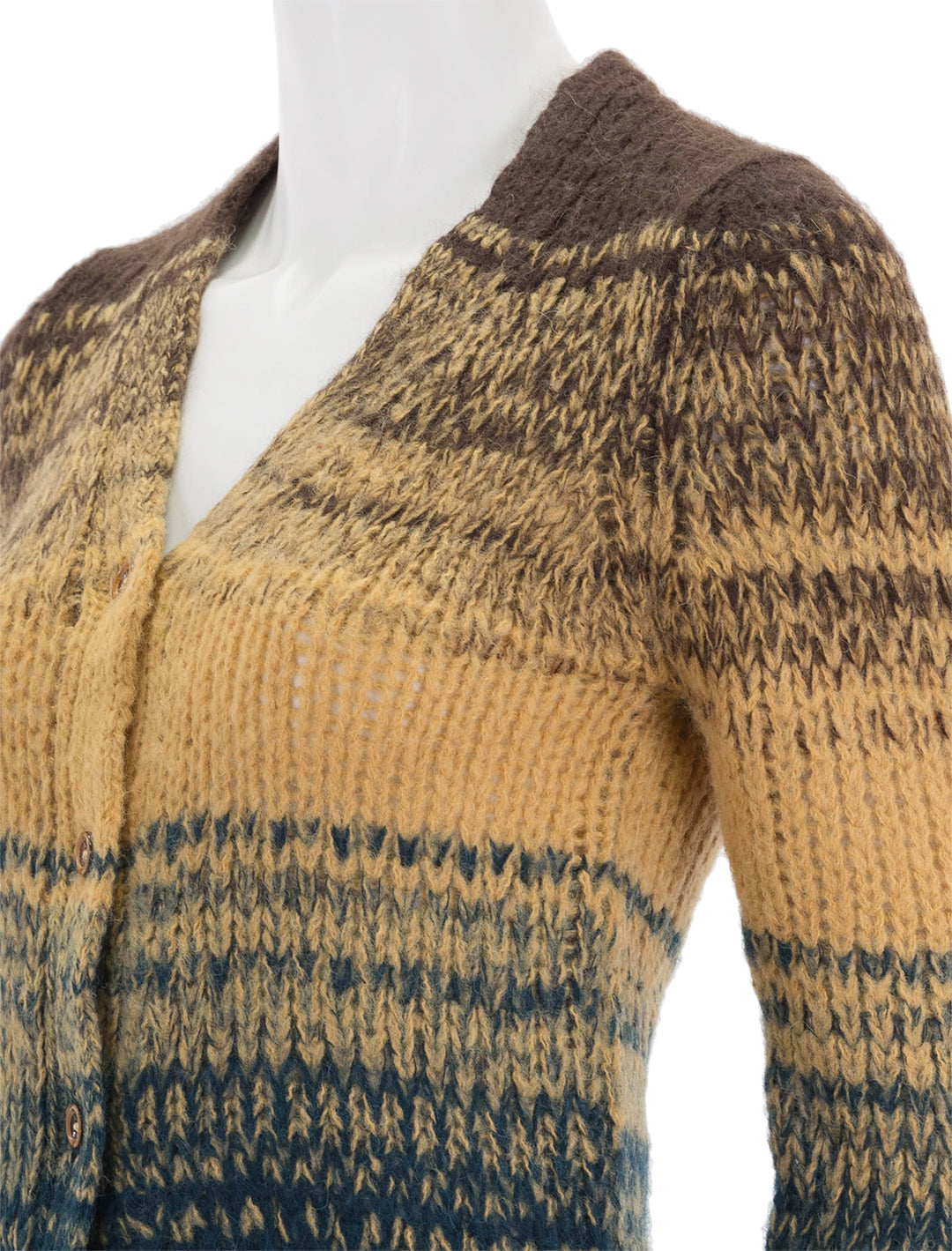 Close-up view of Ulla Johnson's paola cardigan in desert.