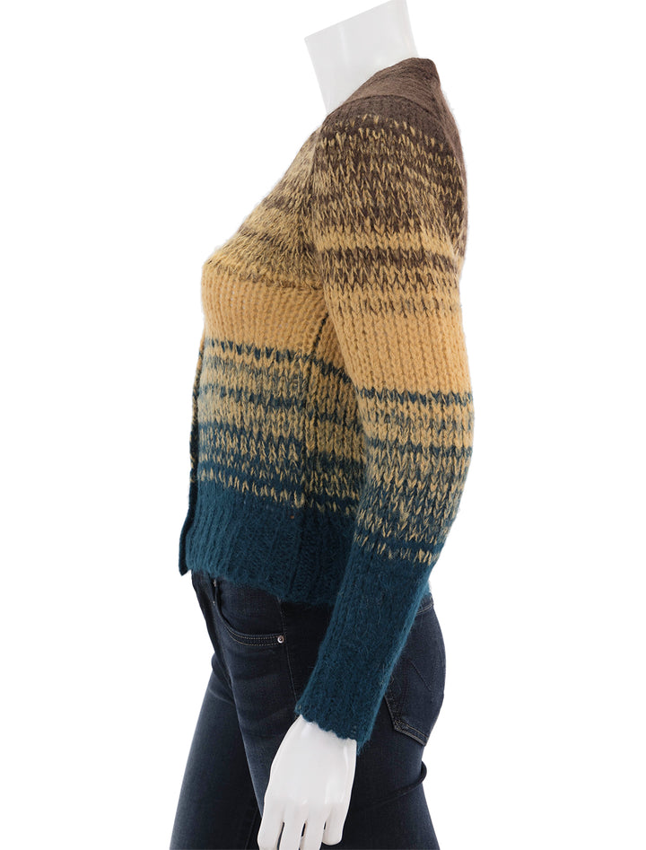 Side view of Ulla Johnson's paola cardigan in desert.
