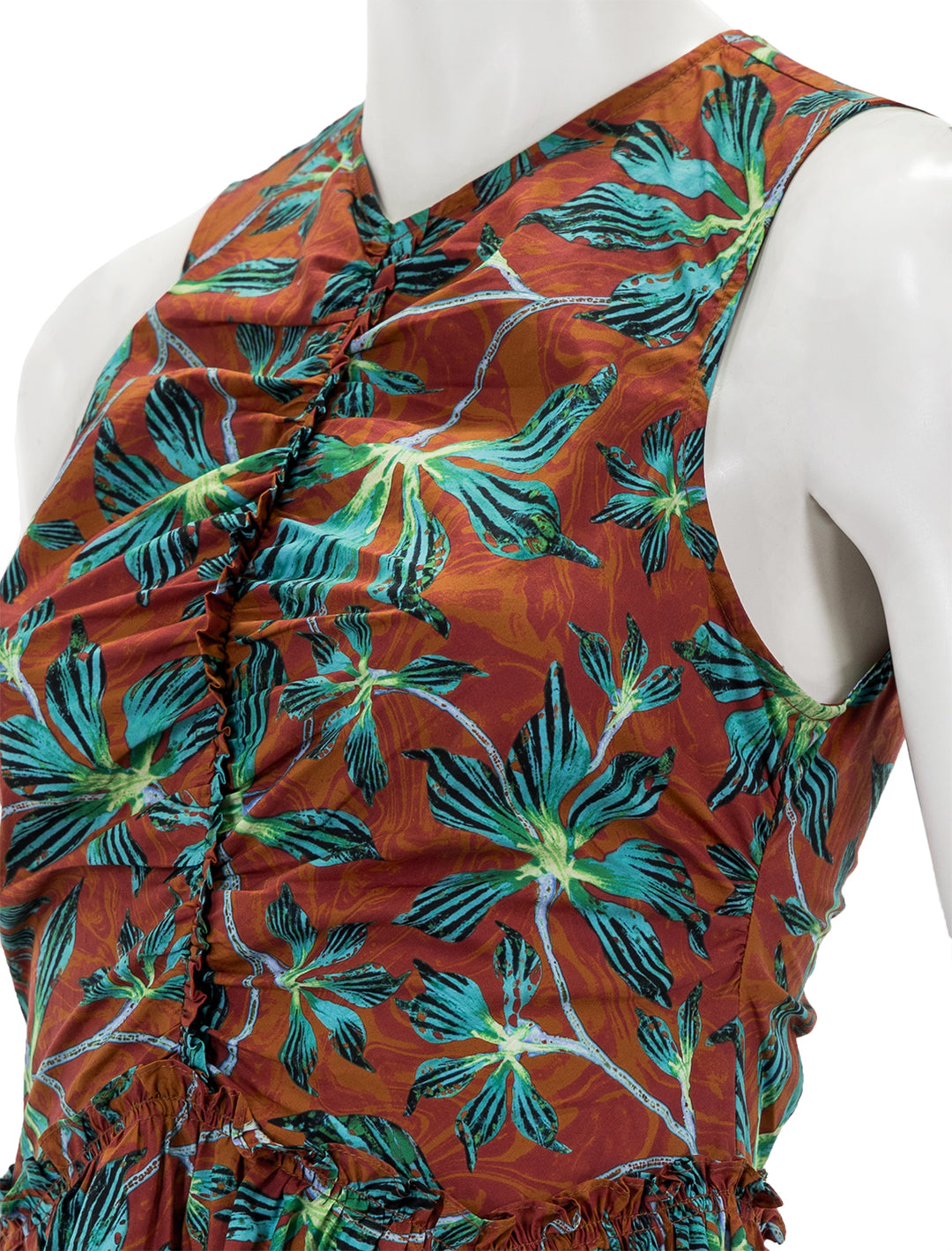 Close-up view of Ulla Johnson's mimi dress in tropical.