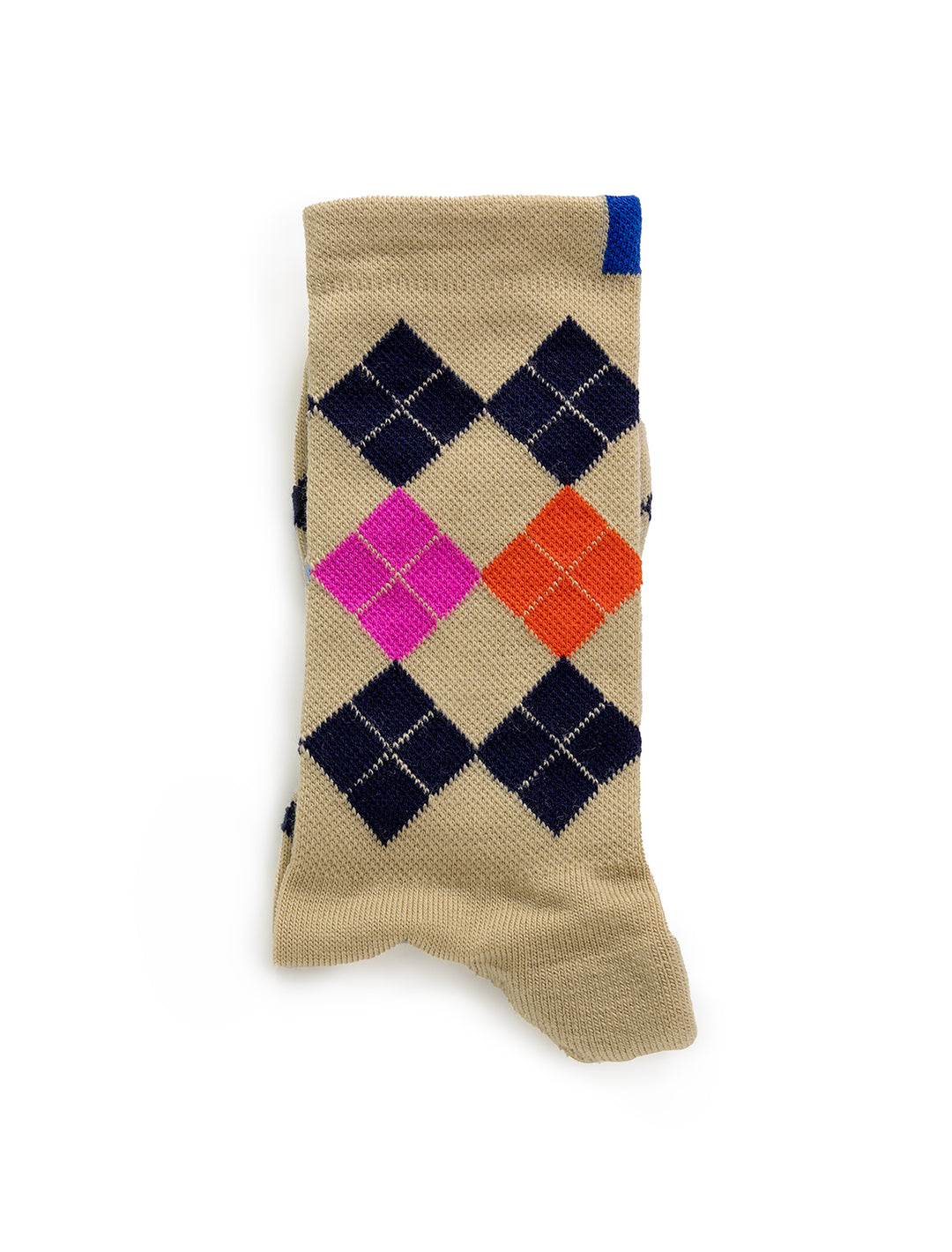 Front view of KULE's argyle socks.
