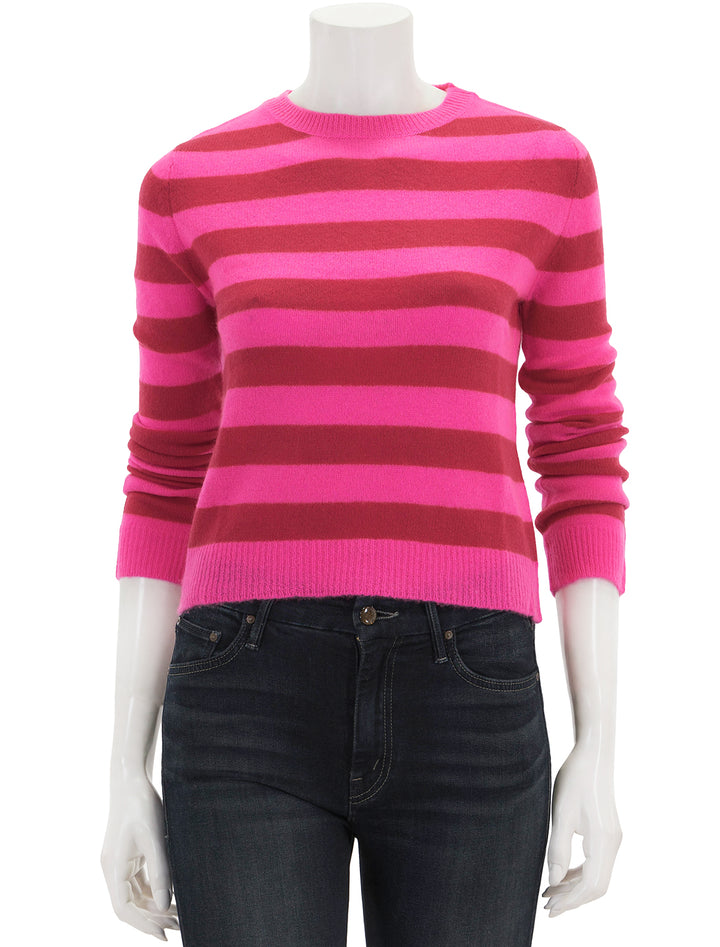 Front view of Jumper 1234's stripe crew in hot pink stripe.