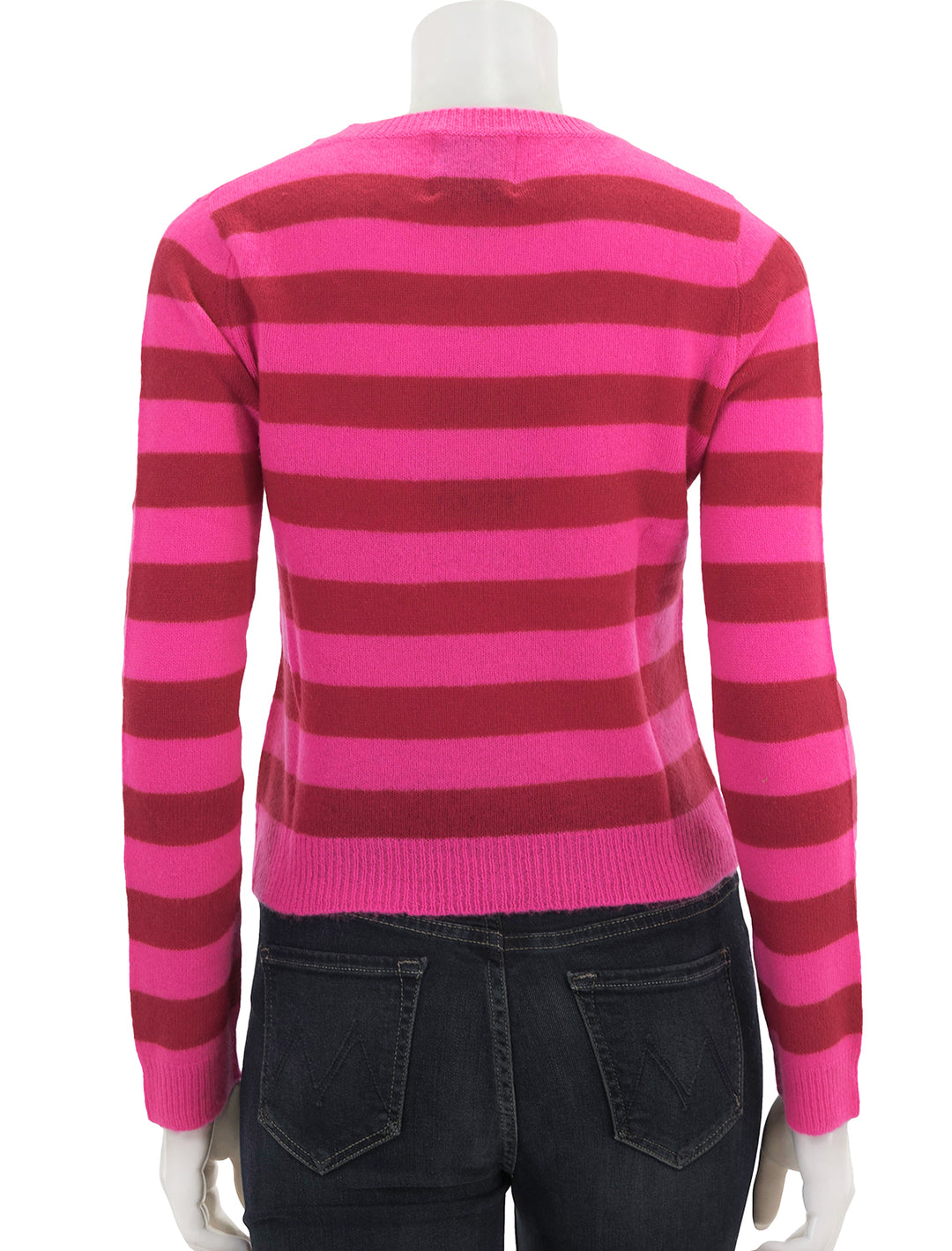 Back view of Jumper 1234's stripe crew in hot pink stripe.