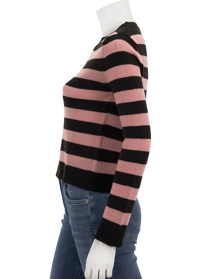 Side view of Jumper 1234's stripe crew in bitter tea rose.