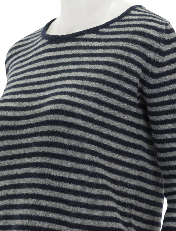 Close-up view of Jumper 1234's little stripe crew in navy, grey and green.