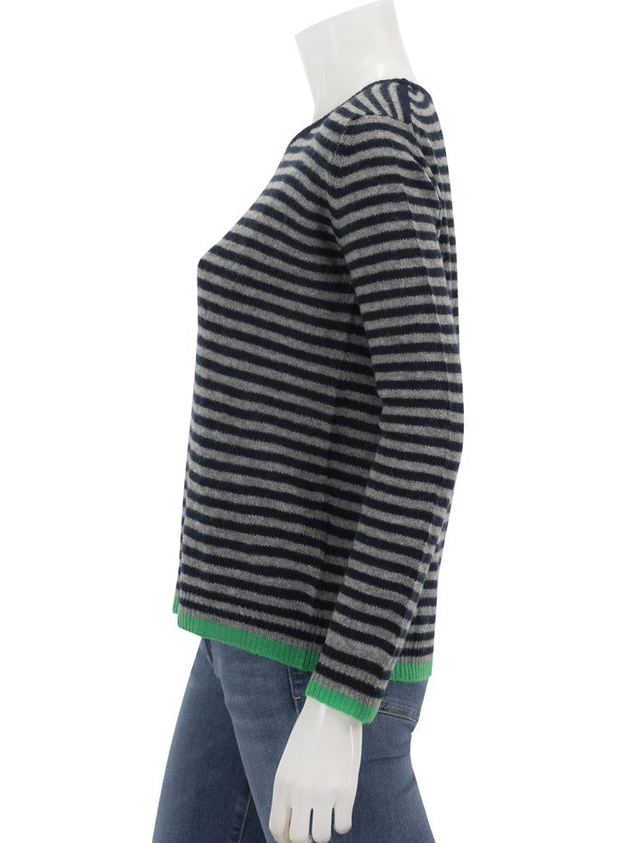 Side view of Jumper 1234's little stripe crew in navy, grey and green.