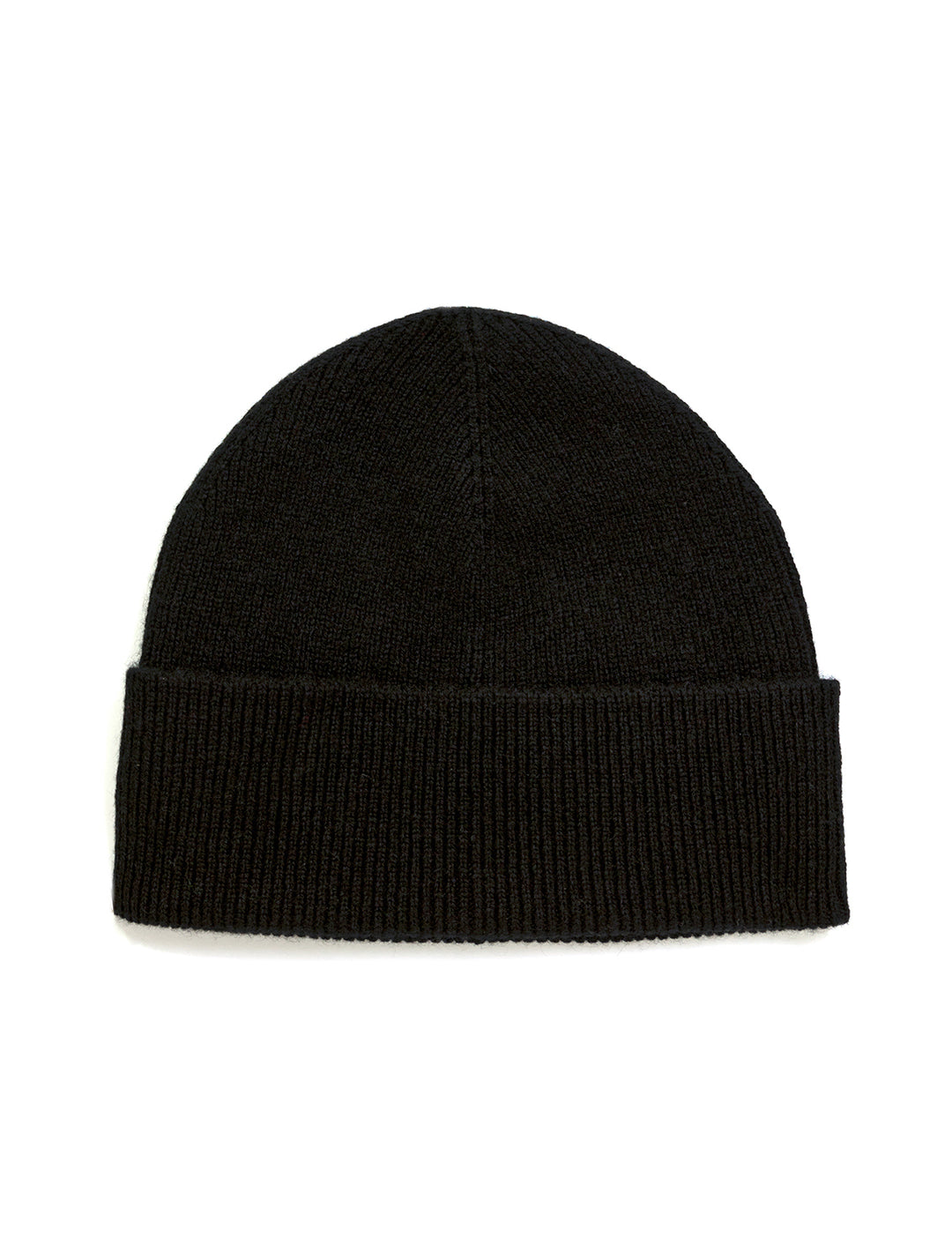 Front view of Jumper 1234's ribbed turnback hat in black.