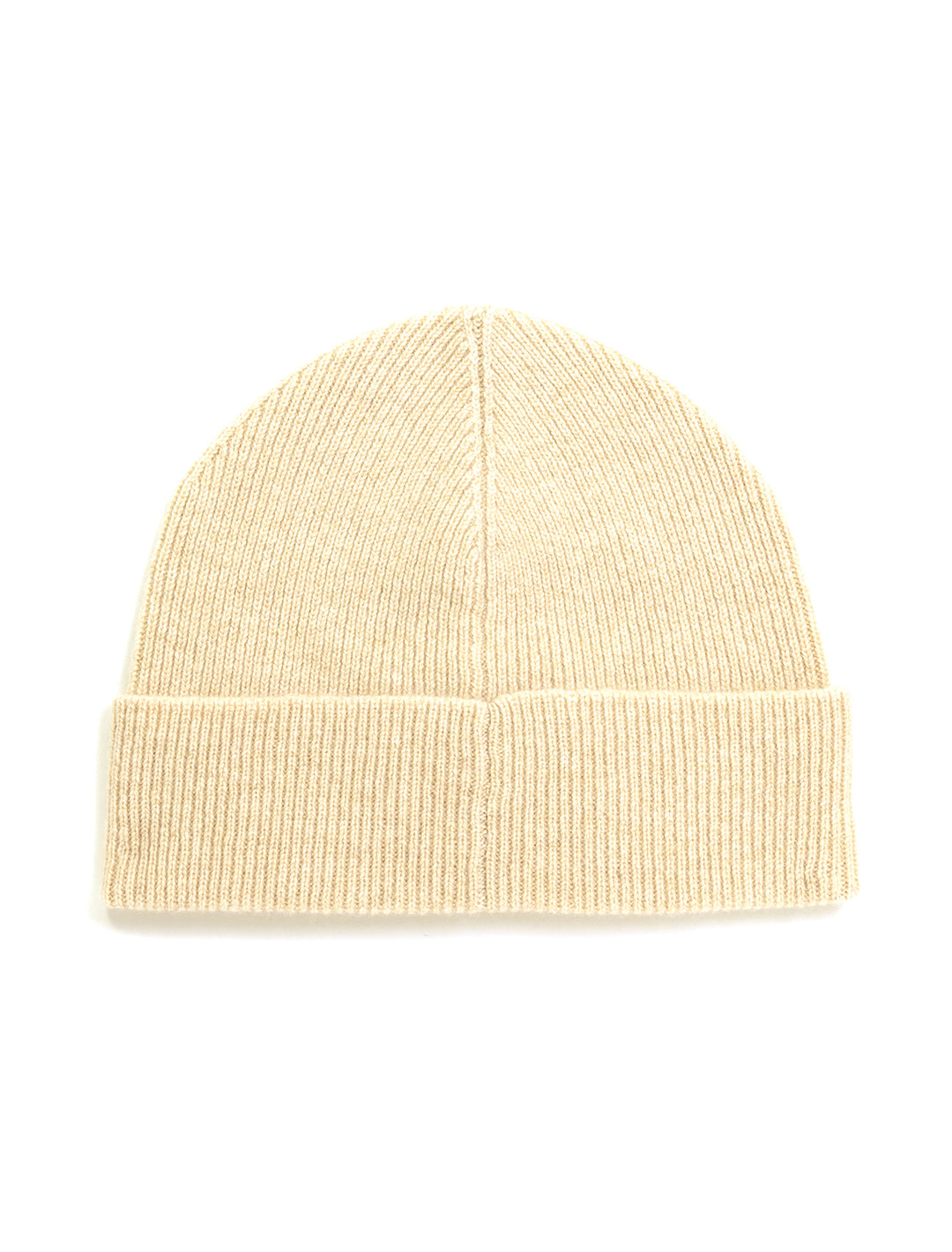 Front view of Jumper 1234's ribbed turnback hat in oatmeal.