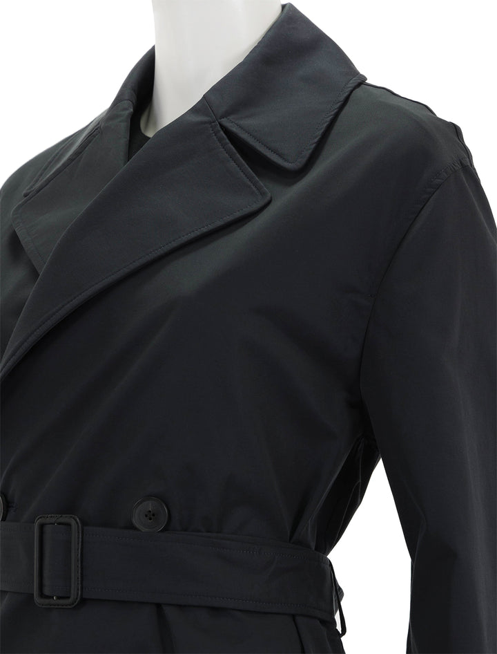 Close-up view of Nili Lotan's louis oversized trench in dark navy.
