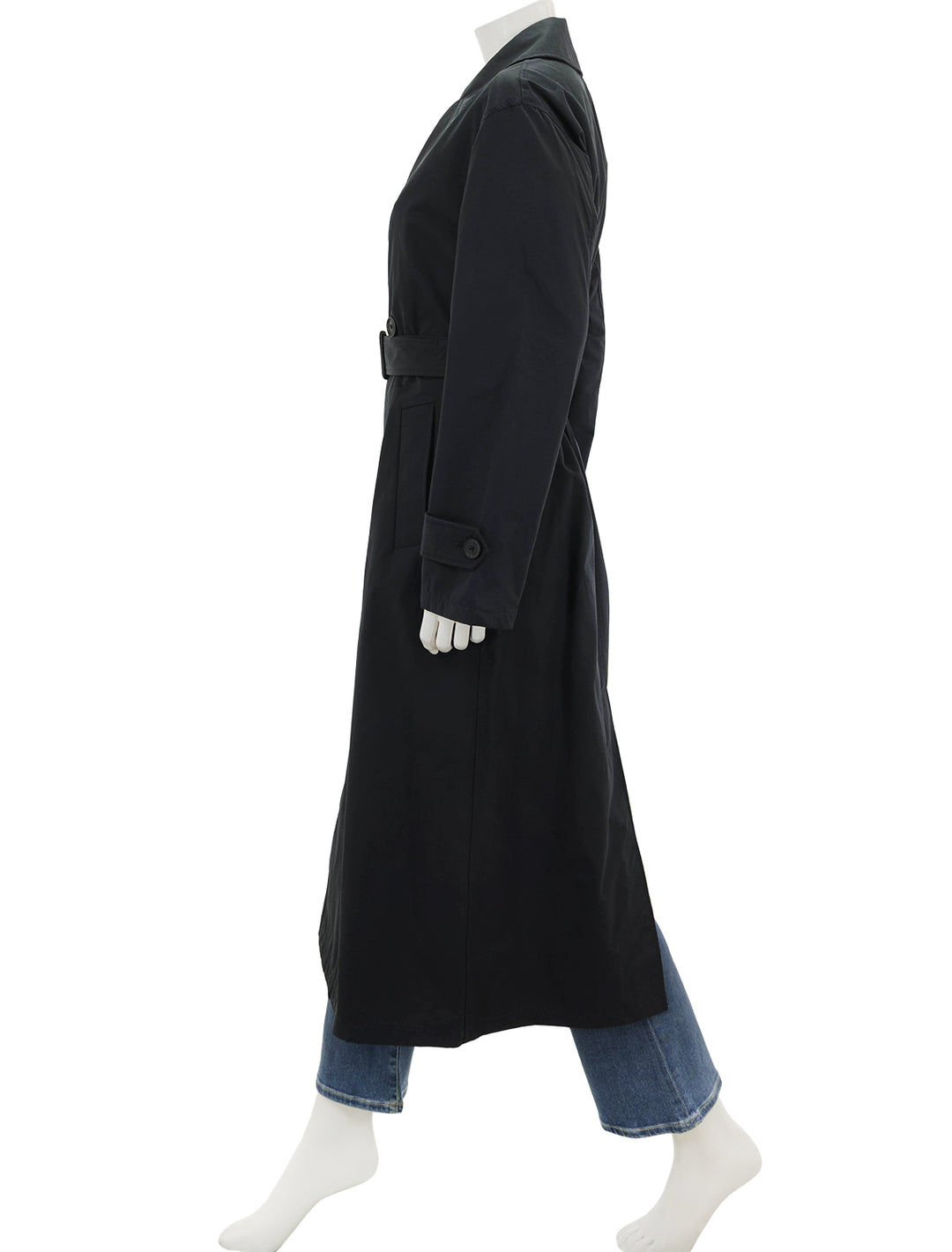 Side view of Nili Lotan's louis oversized trench in dark navy.