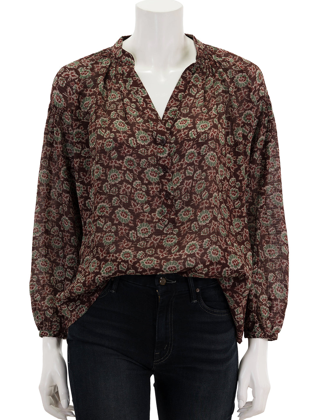 front view of nipoa blouse in marron