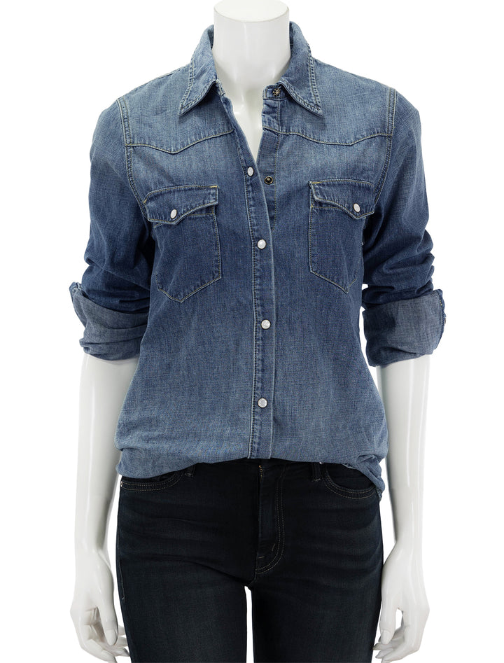 Front view of Nili Lotan's travis shirt in classic wash.