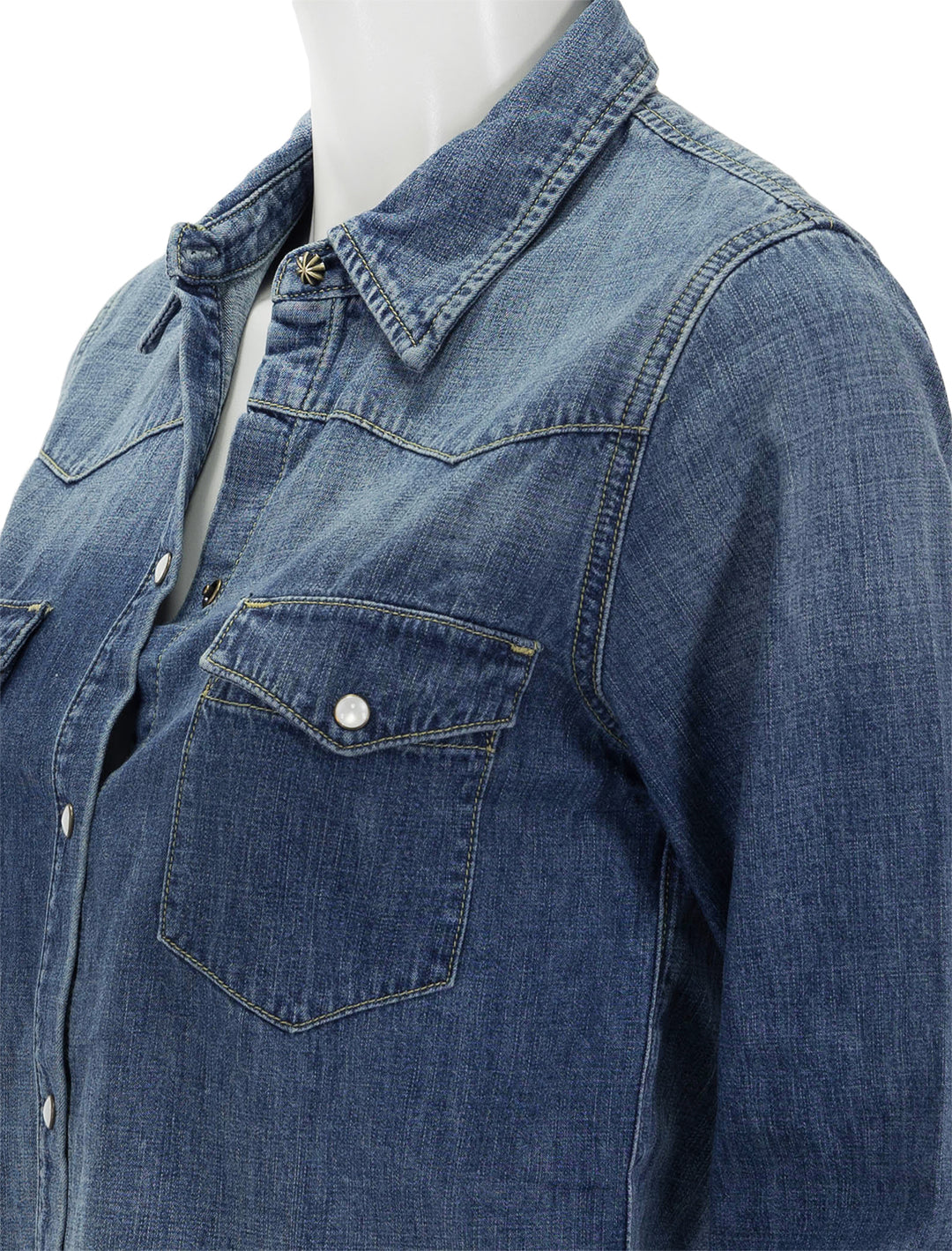 Close-up view of Nili Lotan's travis shirt in classic wash.