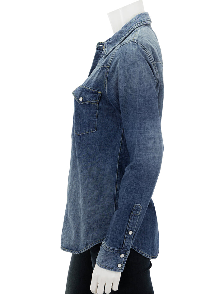 Side view of Nili Lotan's travis shirt in classic wash.