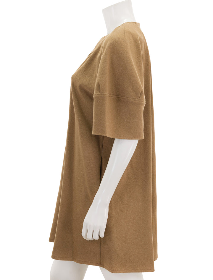 side view of beate dress in camel