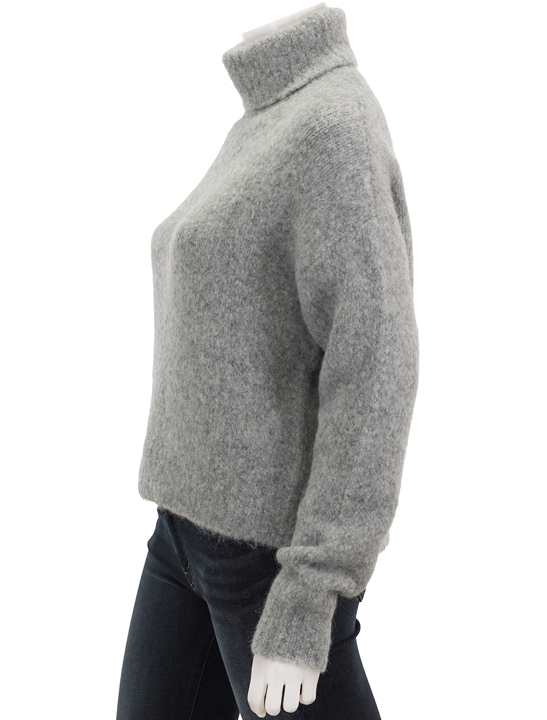 Side view of Nili Lotan's sierra sweater in light grey melange.