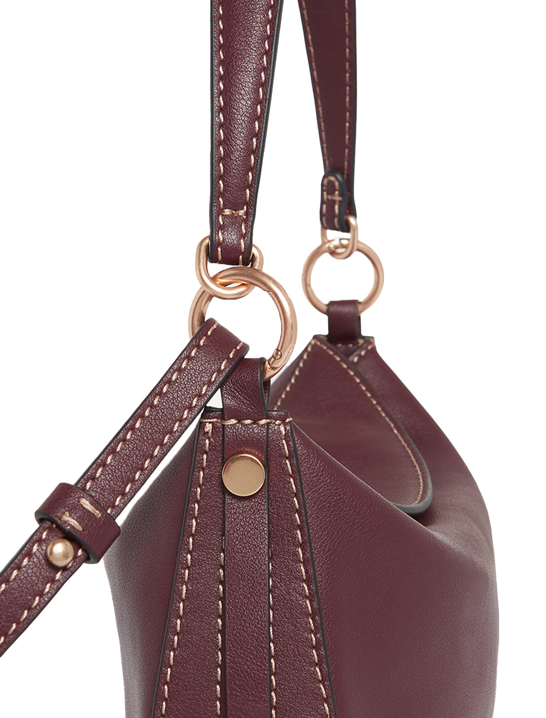 Close-up view of Vanessa Bruno's mini daily bag in bordeaux.