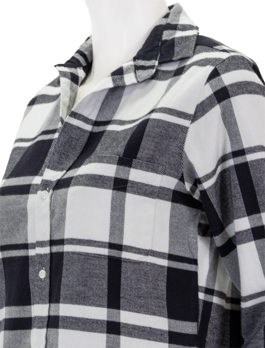 Close-up view of Frank & Eileen's silvio in large black and white plaid.