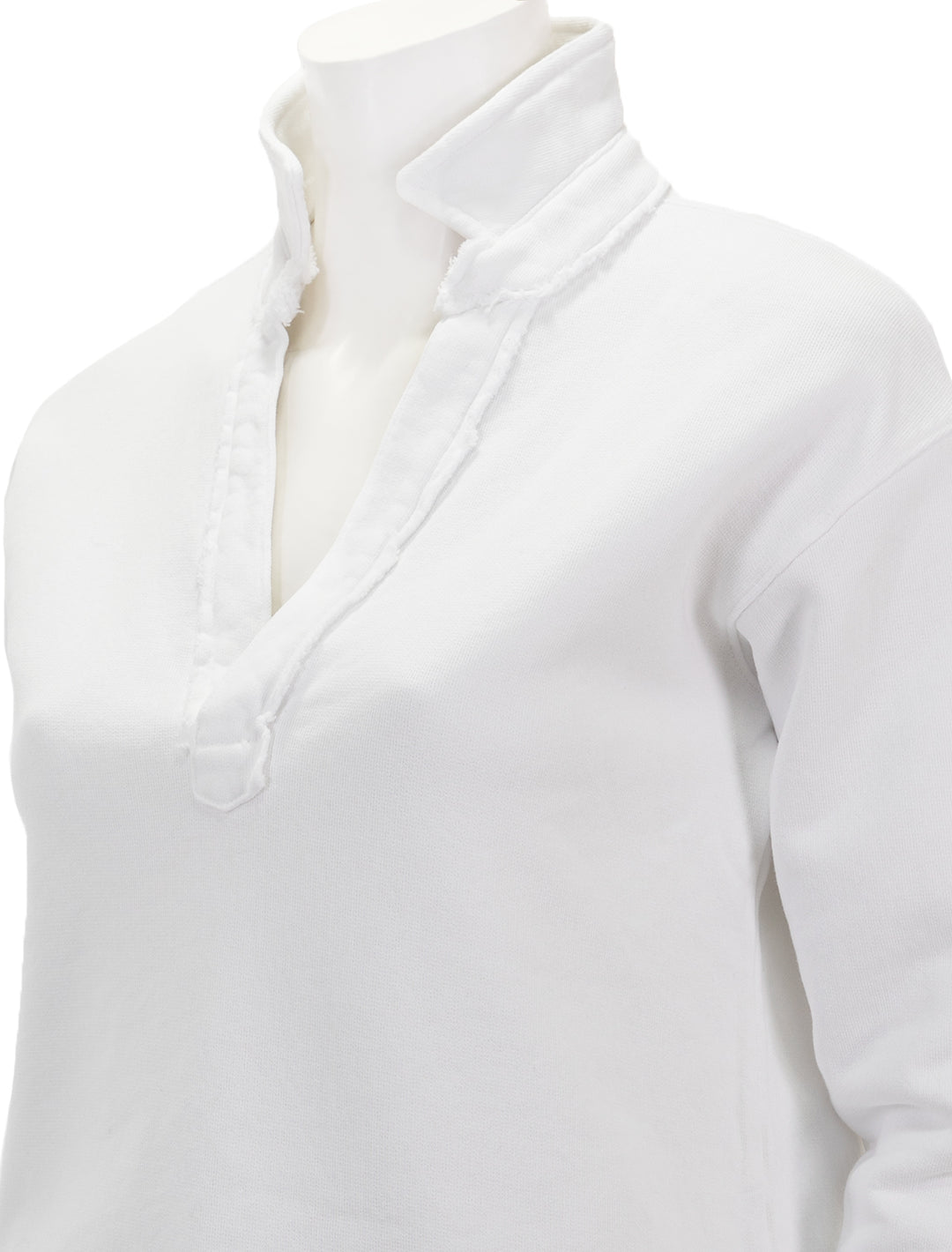 Close-up view of Frank & Eileen's patrick popover henley in white.