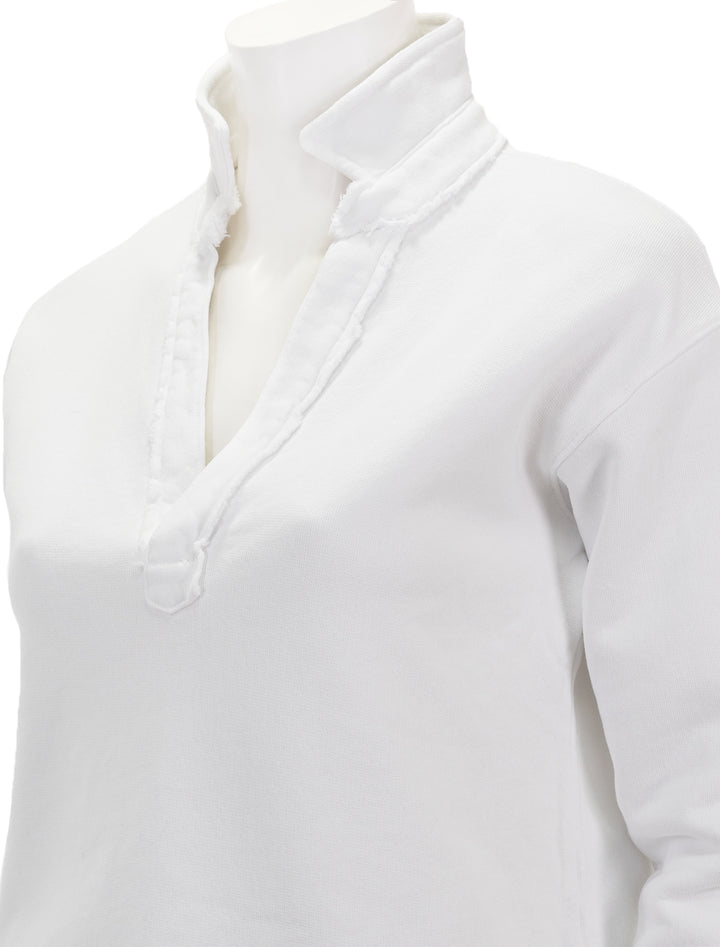 Close-up view of Frank & Eileen's patrick popover henley in white.
