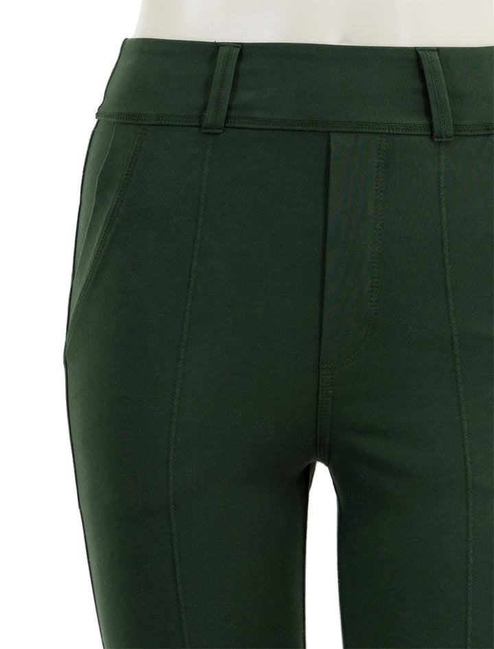 Close-up view of Frank & Eileen's billion dollar pant in evergreen.