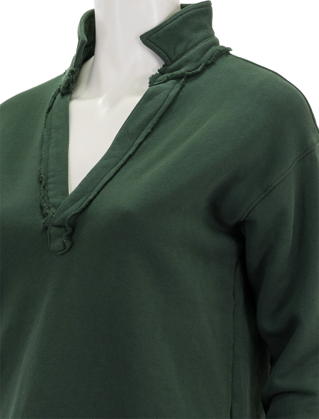 Close-up view of Frank & Eileen's patrick popover henley in evergreen.