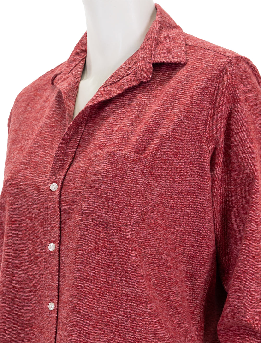 Close-up view of Frank & Eileen's eileen shirt in heather red.