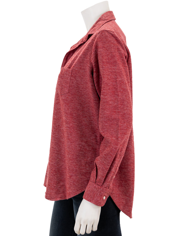 Side view of Frank & Eileen's eileen shirt in heather red.