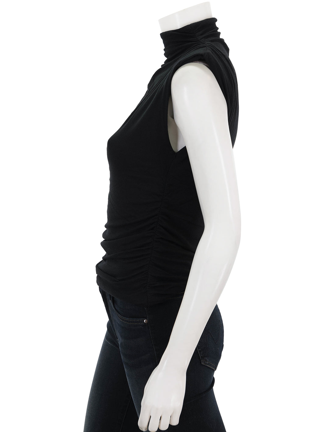 Side view of Veroncia Beard's lossa top in black.