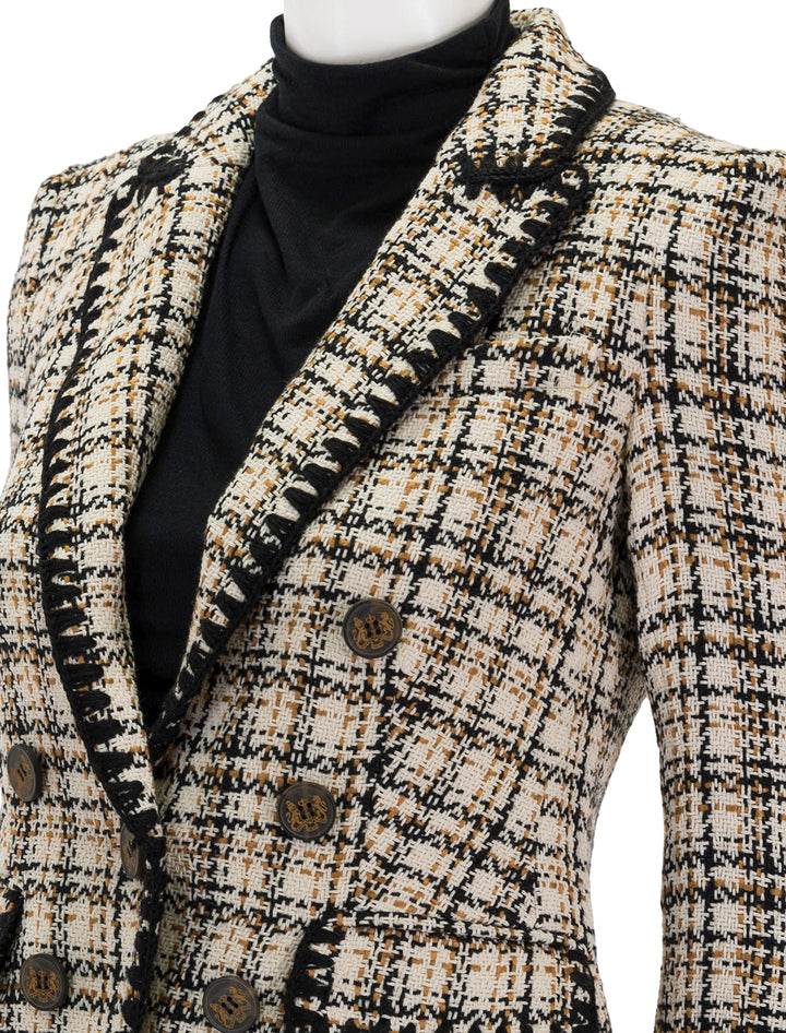 Close-up view of Veronica Beard's lawrence dickey jacket.