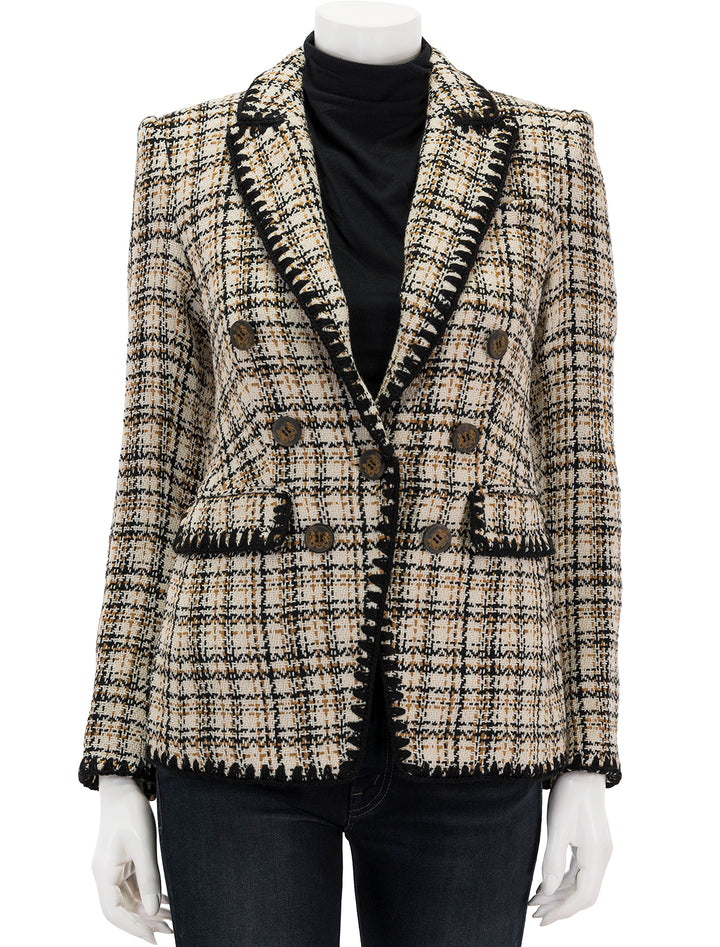 Front view of Veronica Beard's lawrence dickey jacket, buttoned.