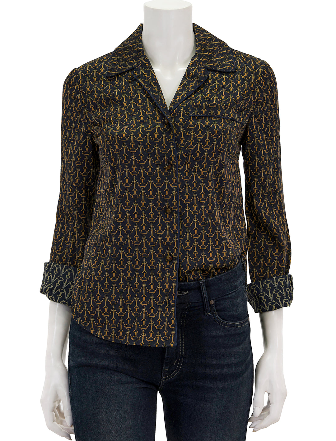 Front view of Veronica Bead's adele top in navy multi.