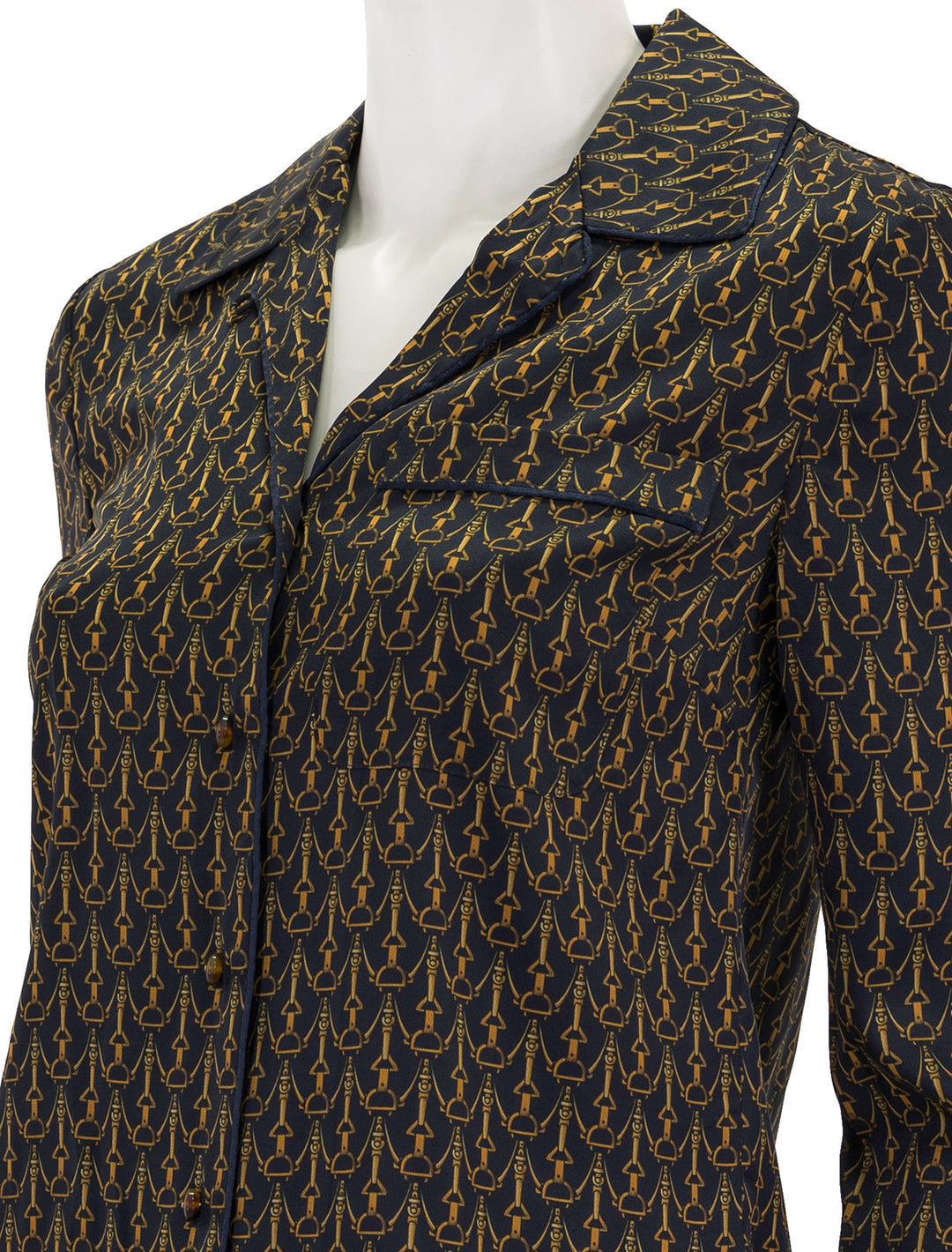 Close-up view of Veronica Bead's adele top in navy multi.
