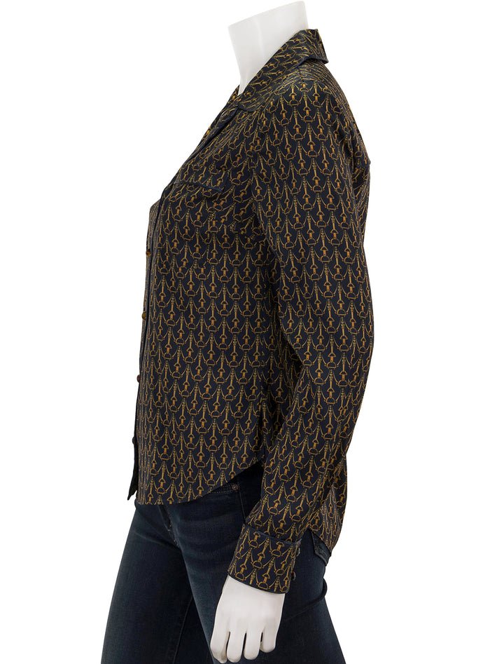 Side view of Veronica Bead's adele top in navy multi.