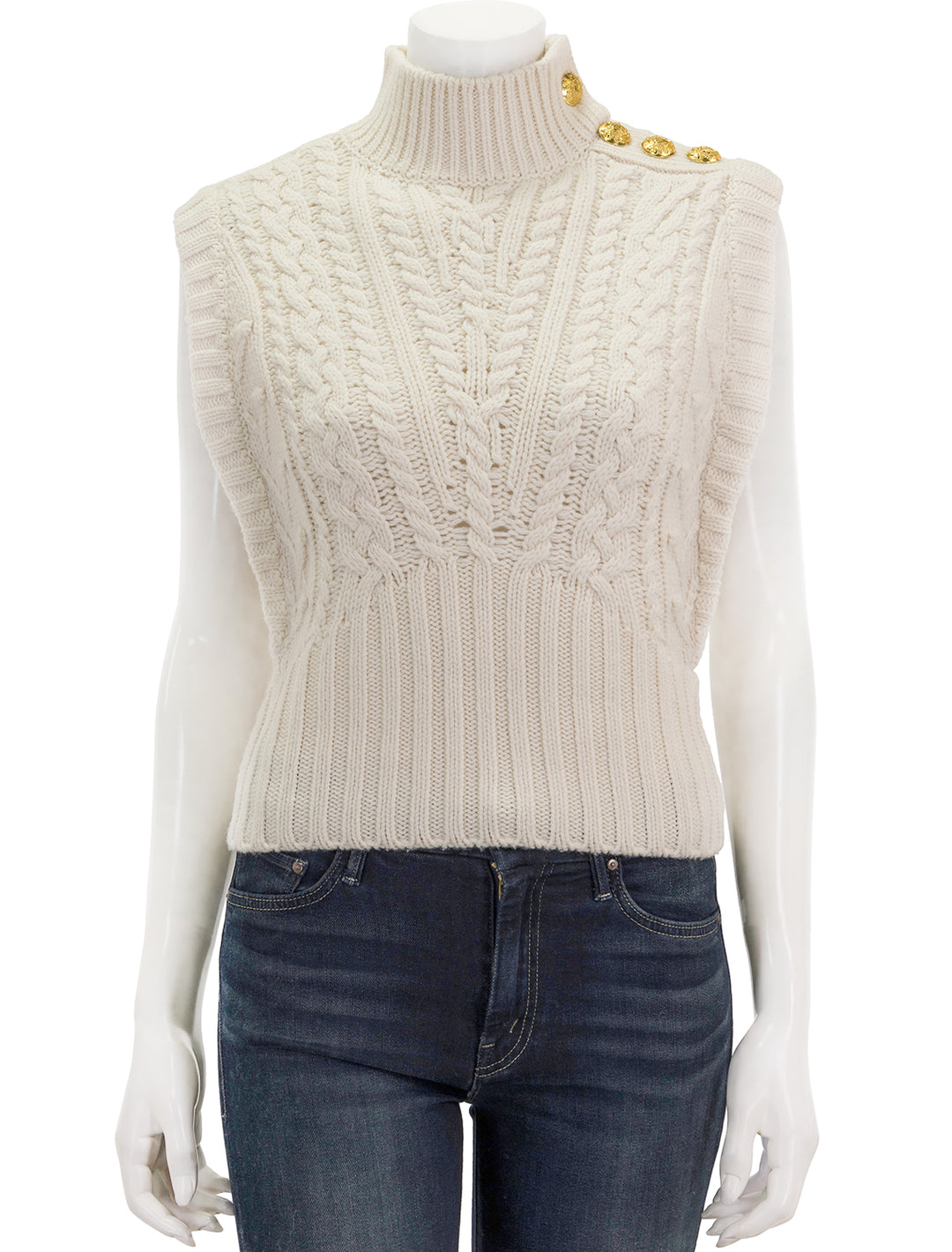 Front view of Veronica Beard's holton knit vest in off white.