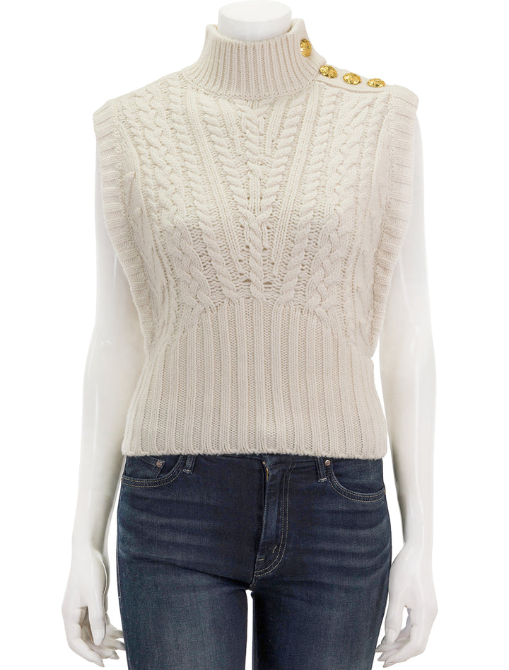 Front view of Veronica Beard's holton knit vest in off white.