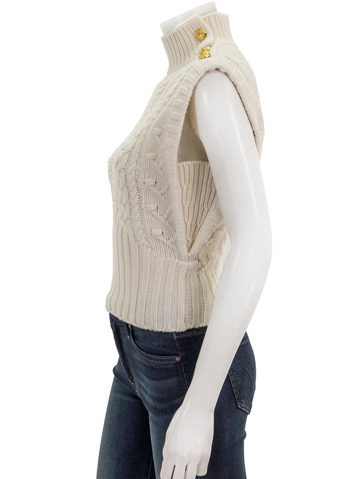 Side view of Veronica Beard's holton knit vest in off white.