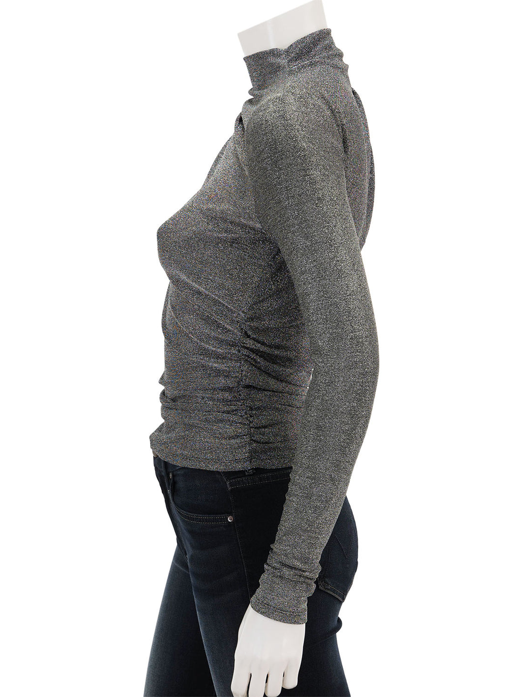 Side view of Veronica Beard's mylie top in gunmetal.