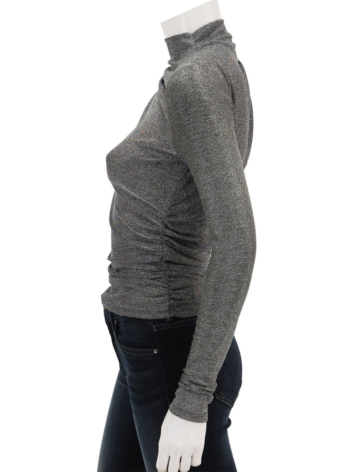Side view of Veronica Beard's mylie top in gunmetal.
