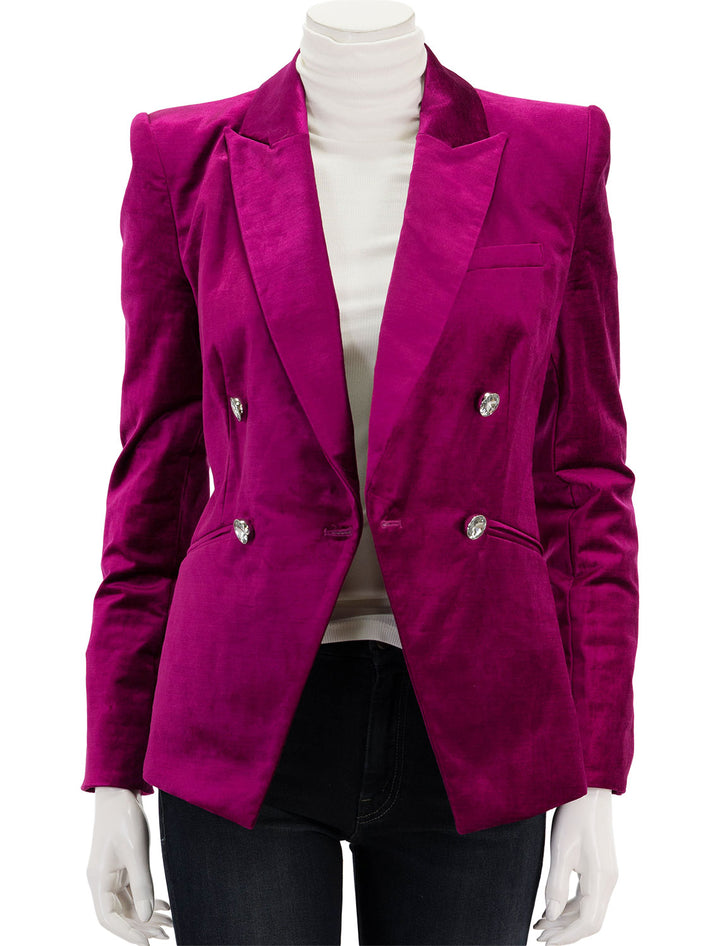 Front view of Veronica Beard's elam dickey jacket, unbuttoned.