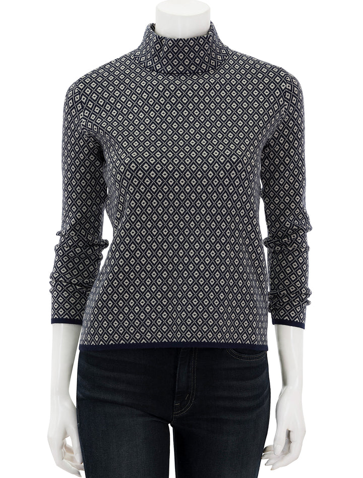 Front view of Vilagallo's geometric jacquard pullover.